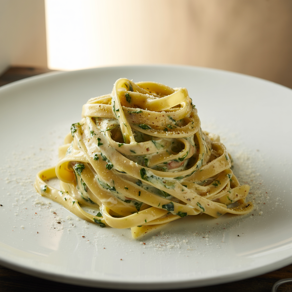 Creamy herb fettuccine pasta